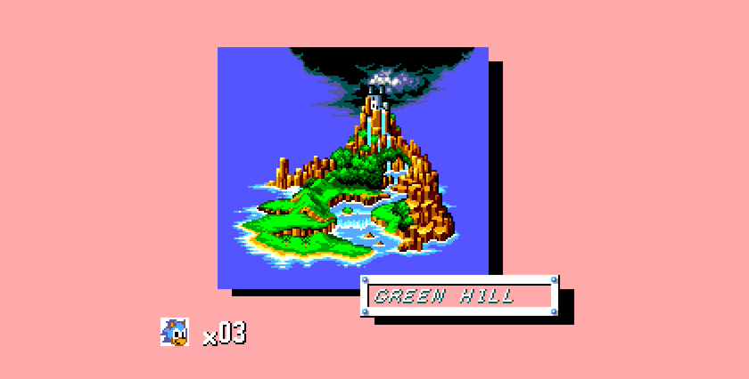 La carte de l'île avant Green Hill, avec les vies de Sonic