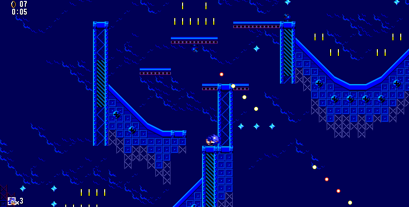 Sky Base : des poutres bleues dans la nuit