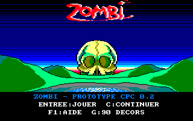 Écran de présentation original de Zombi avec le crâne et le logo rouge